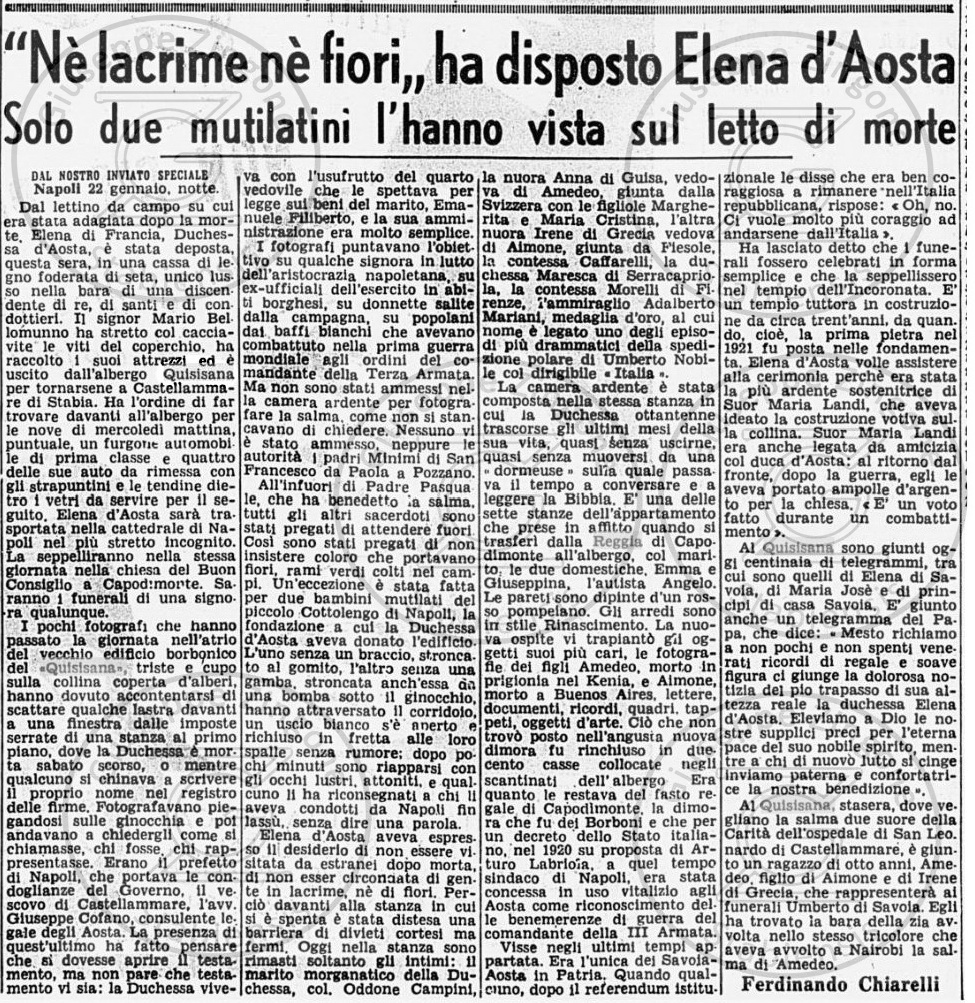 Elena D'Aosta, Corriere della Sera 23 Gennaio 1951