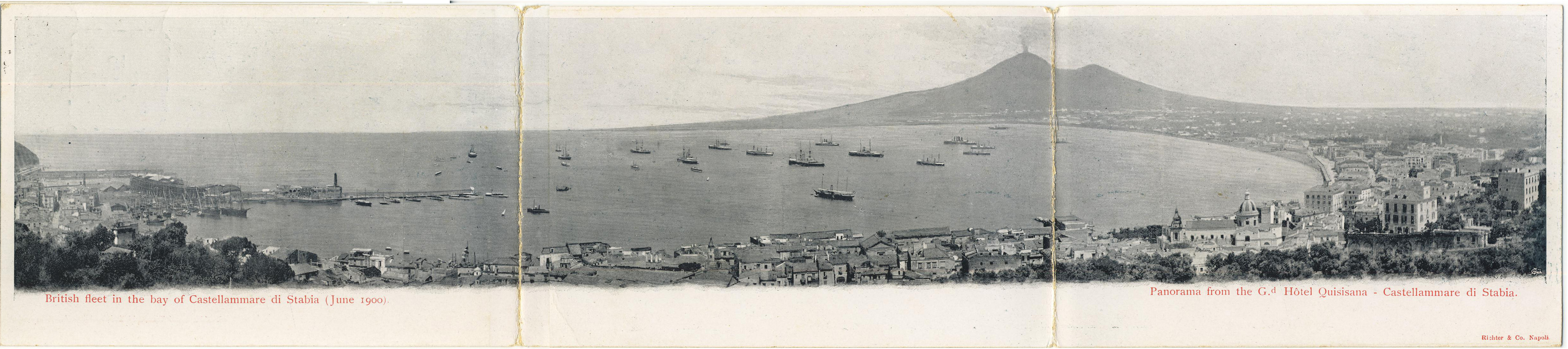 Richter & Co., Napoli cartolina pieghevole tripla Panorama dal Grand Hotel Quisisana La flotta britannica nella baia di Castellammare (giugno 1900)
