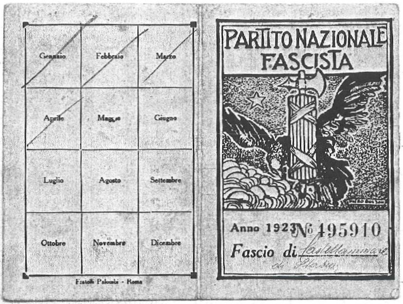Achille Gaeta (tessera del Partito Nazionale Fascista - anno 1923)