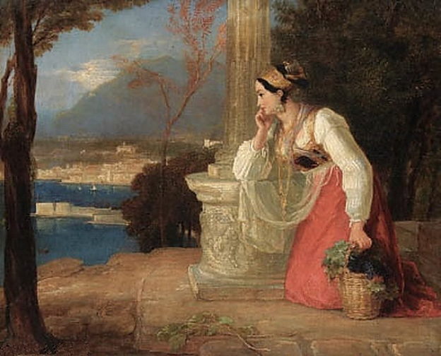 Thomas Uwins, Castellammare, ragazza napoletana con cesto di frutta ai piedi di una colonna e porto
