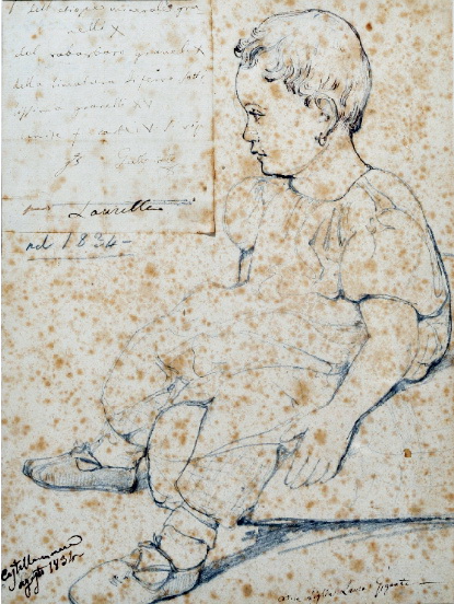 Giacinto Gigante, Laura Gigante, Castellammare 1834, tecnica mista su carta 28,5x21 firmato in basso a destra Mia figlia Laura Gigante Castellammare 1834