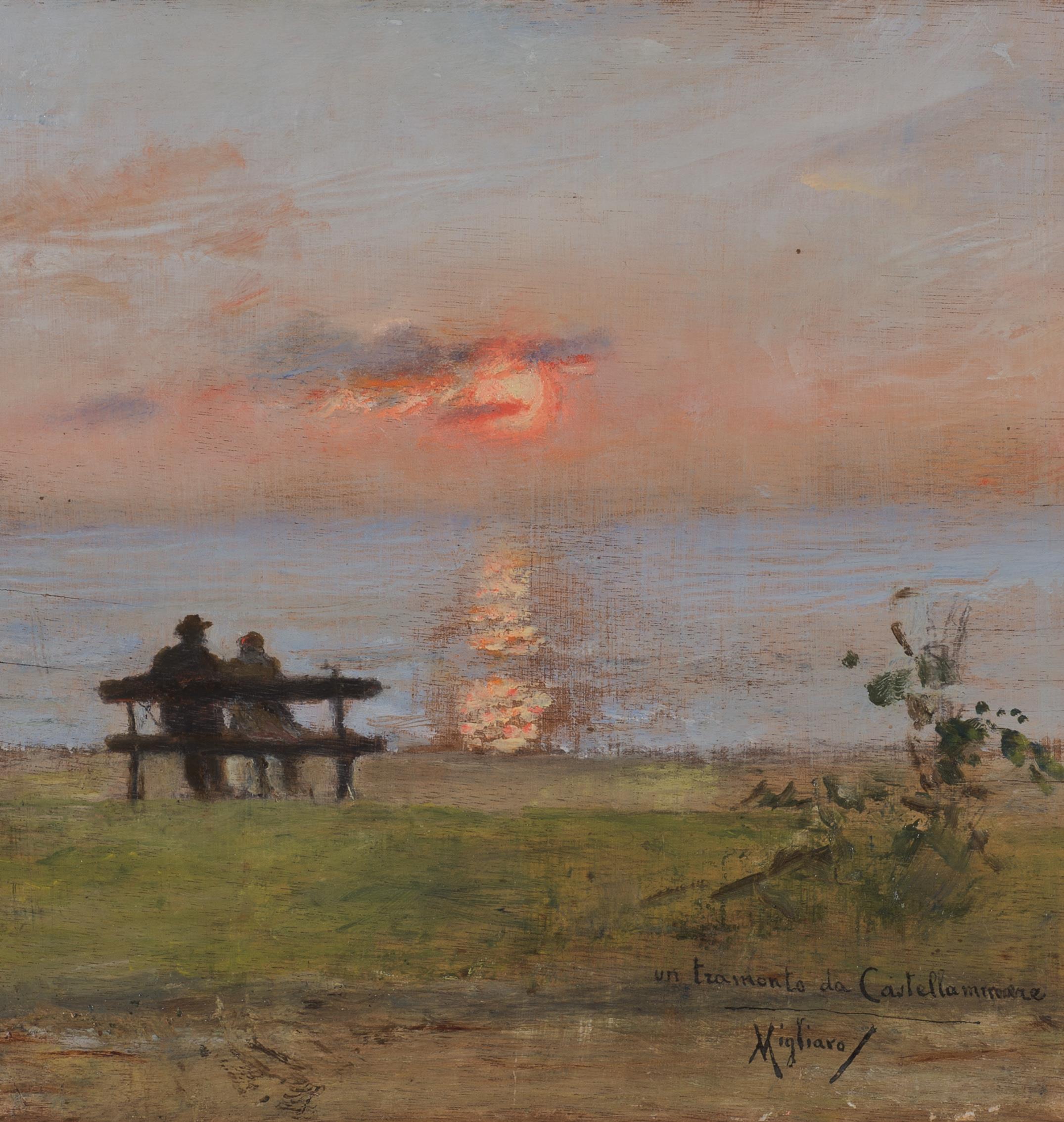 Vincenzo Migliaro, un tramonto da Castellamare, olio su tavola, 24x24