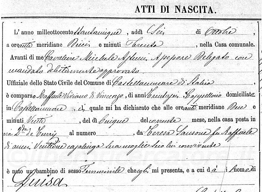 Luisella Viviani - atto di nascita (archivio LiberoRicercatore.it)