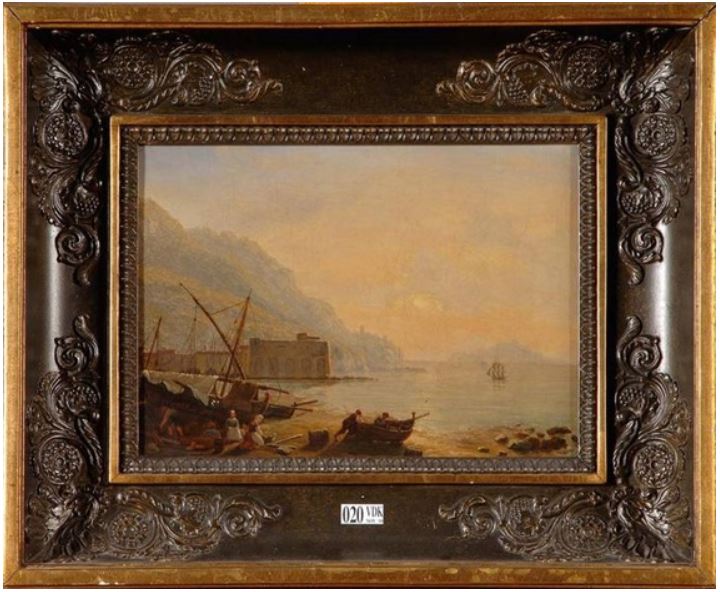 François Gilles Joseph Closson, Baie animée au coucher du soleil, 1834